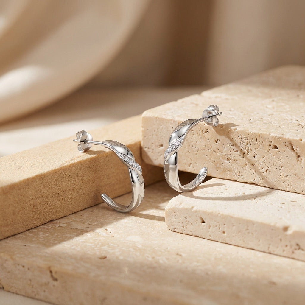 Twist 3/4 Hoop Earrings with Cubic Zirconia