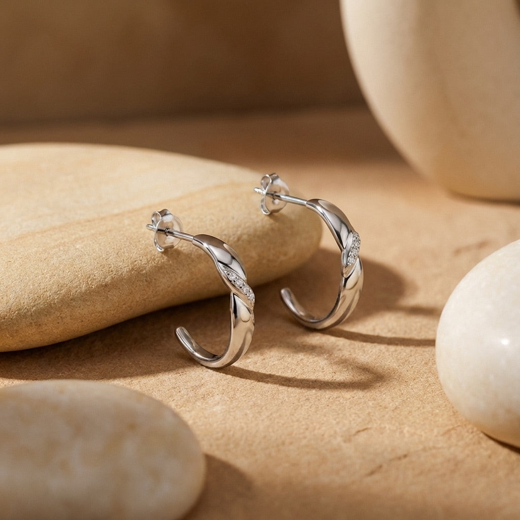 Twist 3/4 Hoop Earrings with Cubic Zirconia