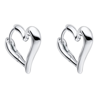 Pair of silver heart-shaped earrings on a white background