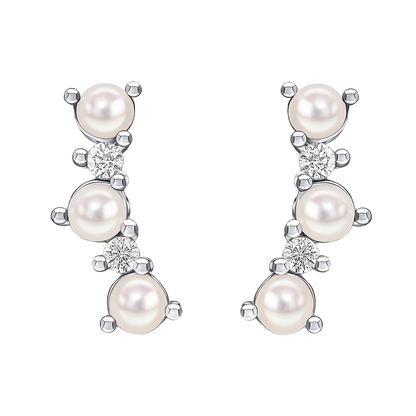 Curved Freshwater Pearl and Cubic Zirconia Crawler Earrings