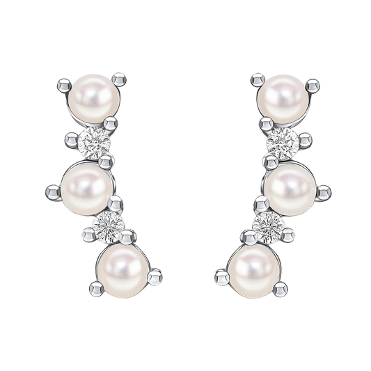 Curved Freshwater Pearl and Cubic Zirconia Crawler Earrings
