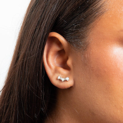 Curved Freshwater Pearl and Cubic Zirconia Crawler Earrings