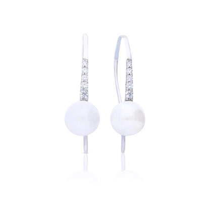 Shell Pearl & Cubic Zirconia Hook Earrings