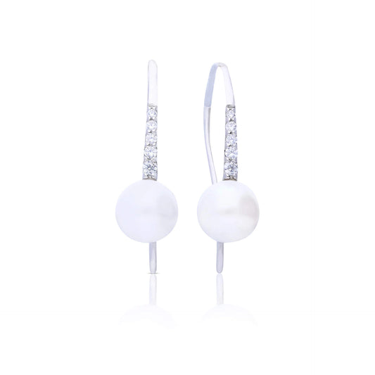 Shell Pearl & Cubic Zirconia Hook Earrings
