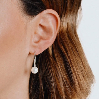 Shell Pearl & Cubic Zirconia Hook Earrings