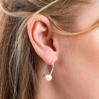Shell Pearl & Cubic Zirconia Hook Earrings