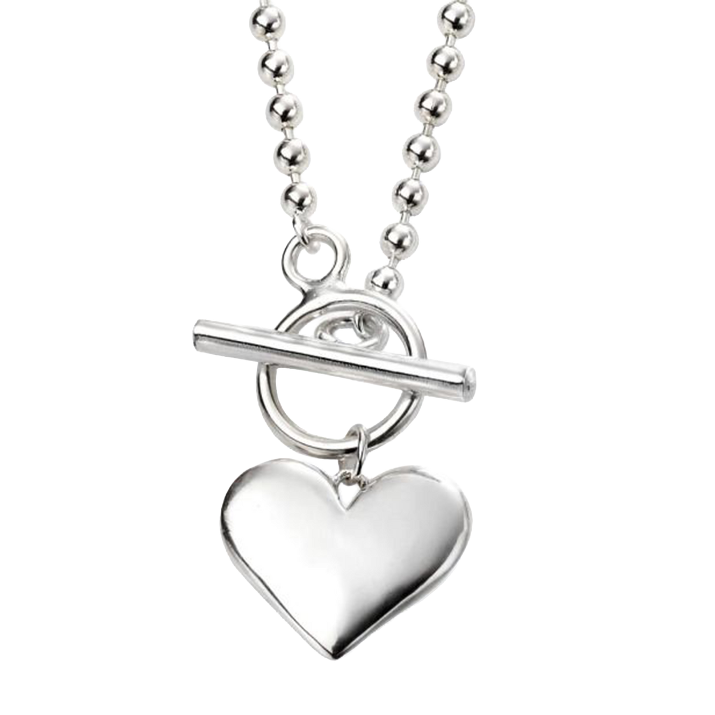 Silver heart pendant necklace on a white background