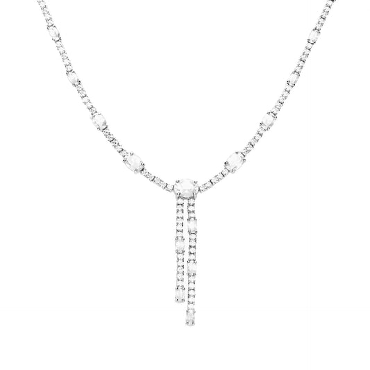 Oval & Round Zirconia Drop Necklace
