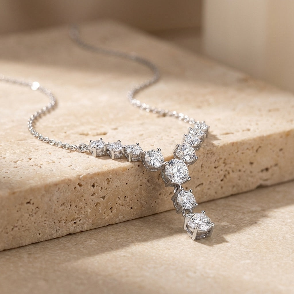 Gradient Lariat Silver Necklace