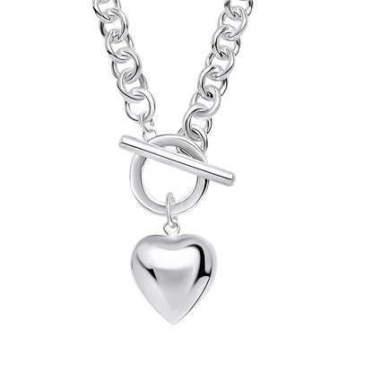 Puff Heart T-Bar Chain Necklace