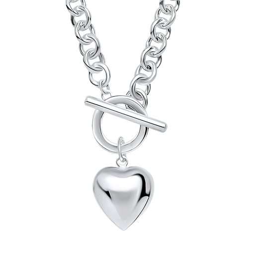 Puff Heart T-Bar Chain Necklace
