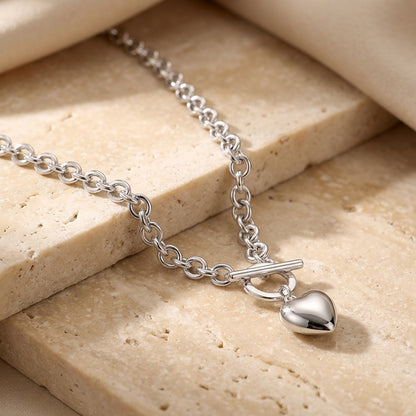 Puff Heart T-Bar Chain Necklace