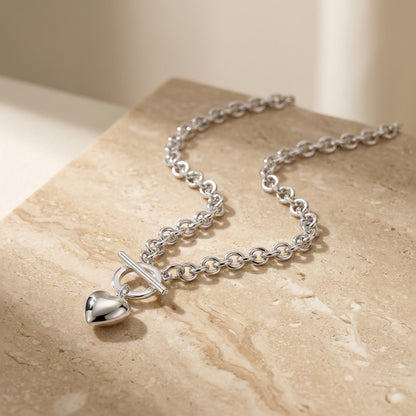 Puff Heart T-Bar Chain Necklace