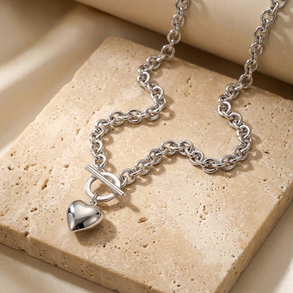 Puff Heart T-Bar Chain Necklace