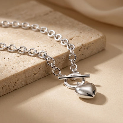 Puff Heart T-Bar Chain Necklace