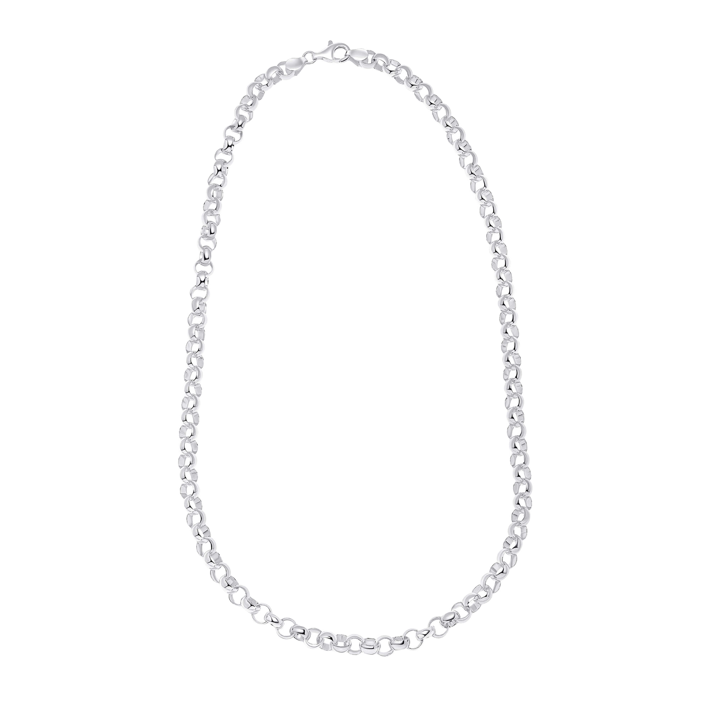 Silver chain necklace on a white background