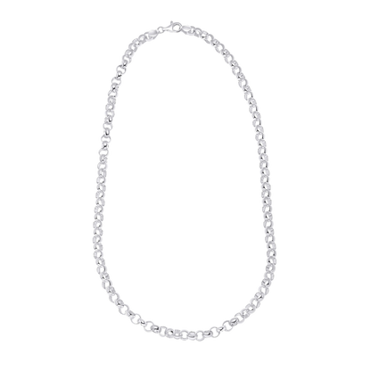 Silver chain necklace on a white background