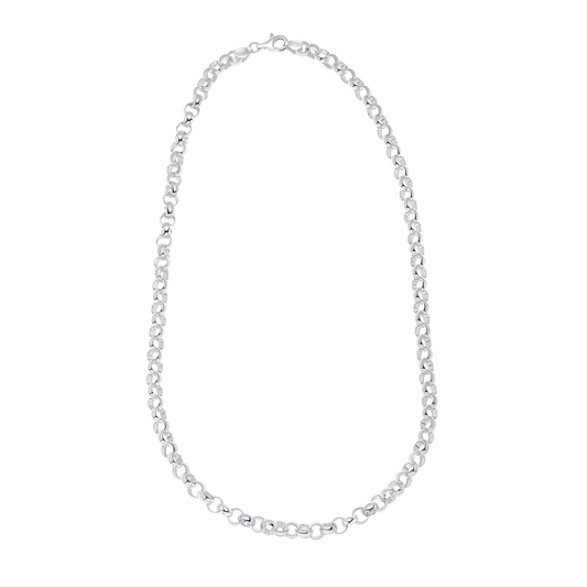 Silver chain necklace on a white background