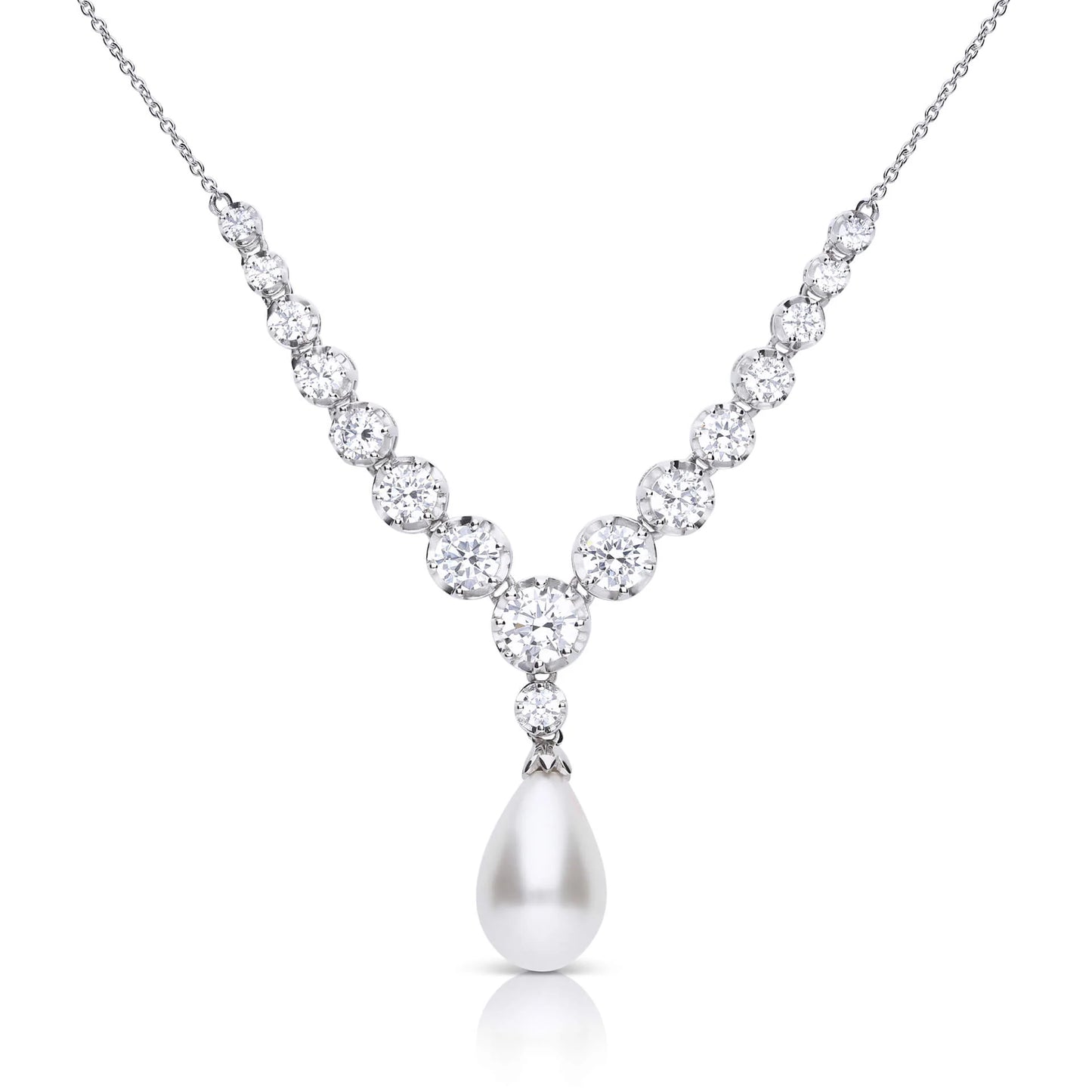 Statement Zirconia Lined Necklace with Shell Pearl Drop