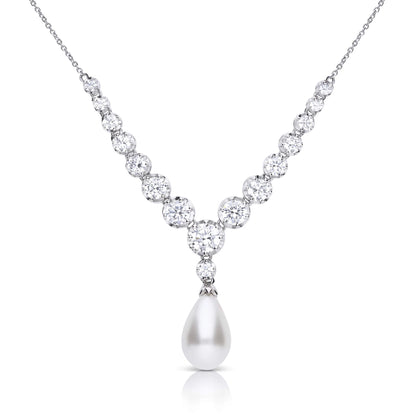 Statement Zirconia Lined Necklace with Shell Pearl Drop