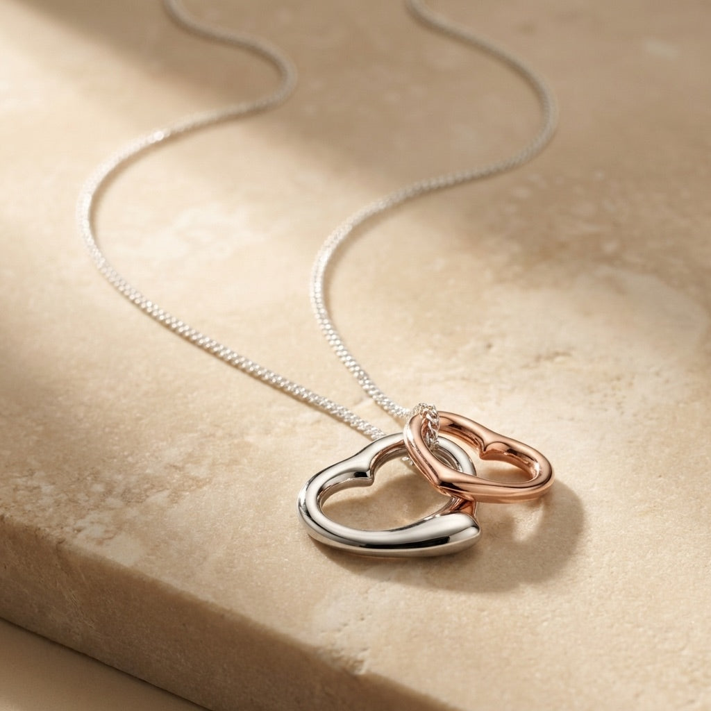 Double Heart Pendant with Rose Gold Plating