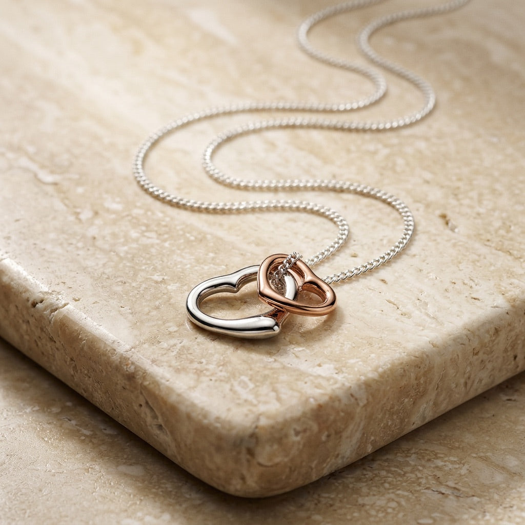 Double Heart Pendant with Rose Gold Plating