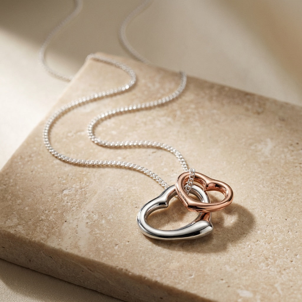 Double Heart Pendant with Rose Gold Plating