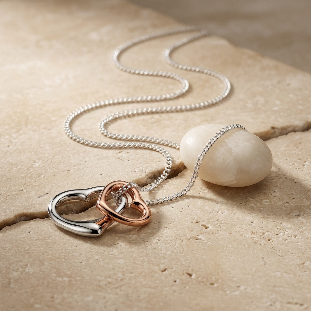 Double Heart Pendant with Rose Gold Plating