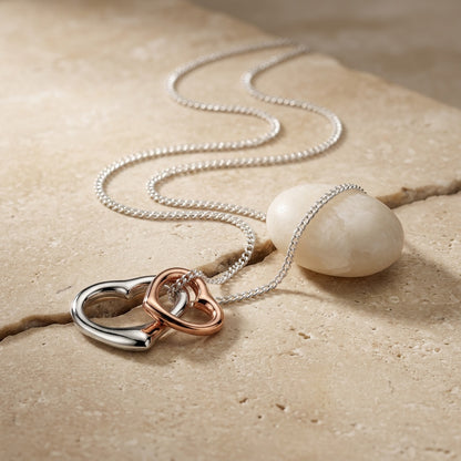 Double Heart Pendant with Rose Gold Plating