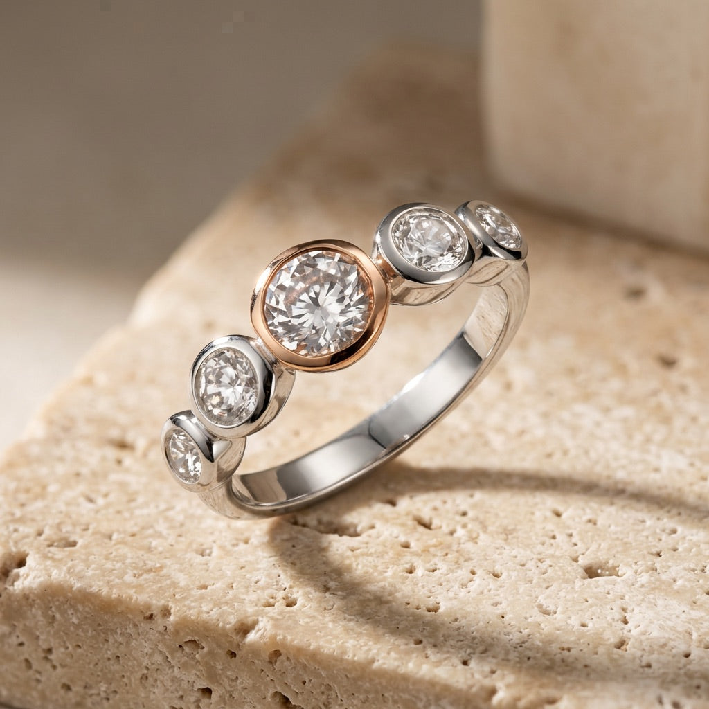 Multi Cubic Zirconia Ring with Surround