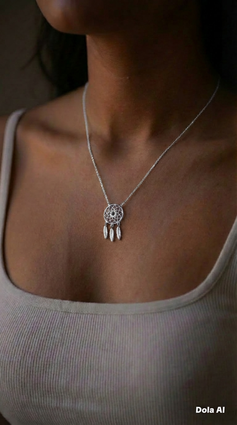 Dream Catcher Necklace with Cubic Zirconia