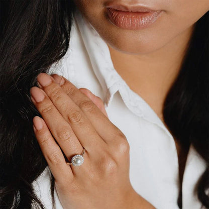 Shell Pearl and Zirconia Halo Ring
