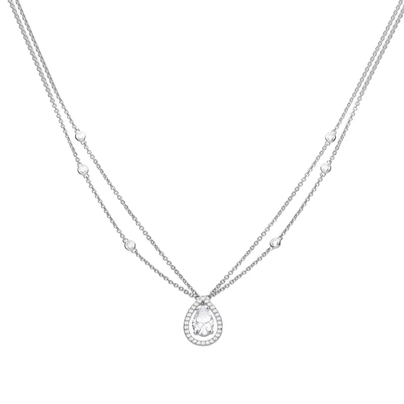 Teardrop Zirconia Double Chain Necklace