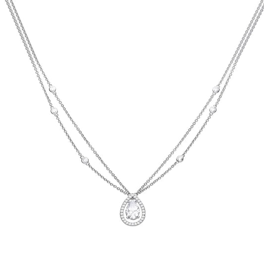 Teardrop Zirconia Double Chain Necklace