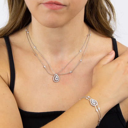 Teardrop Zirconia Double Chain Necklace