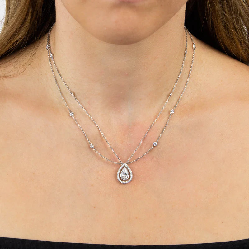 Teardrop Zirconia Double Chain Necklace